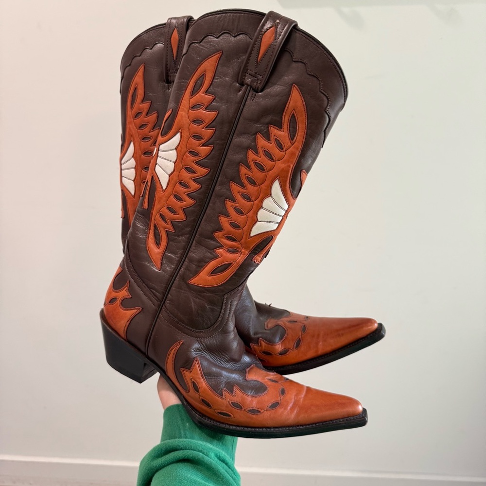 Lane Fine Boots Burnt Firebird Western Leather Cowboy Boot Size 9EE (Xtra Wide)